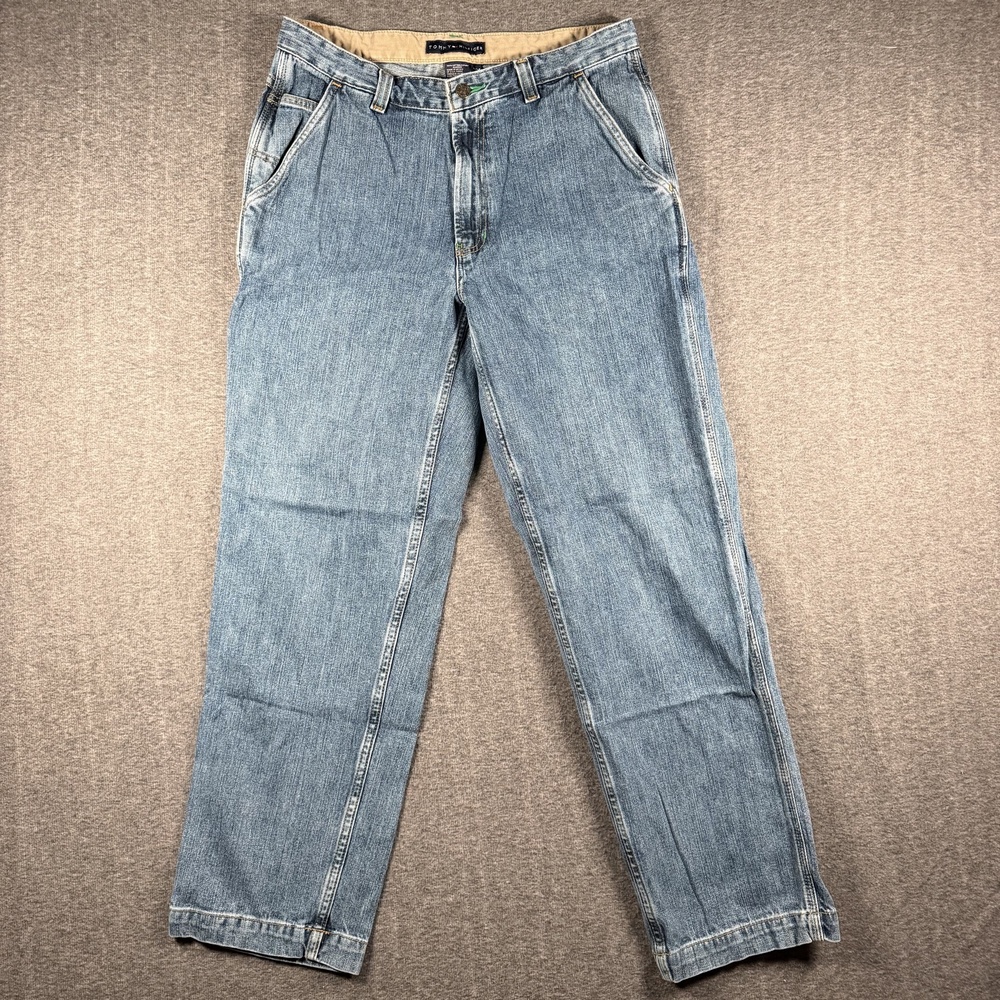 Vintage Tommy Hilfiger Jeans Mens 33x32 Blue Relaxed Straight Carpenter Y2K Logo